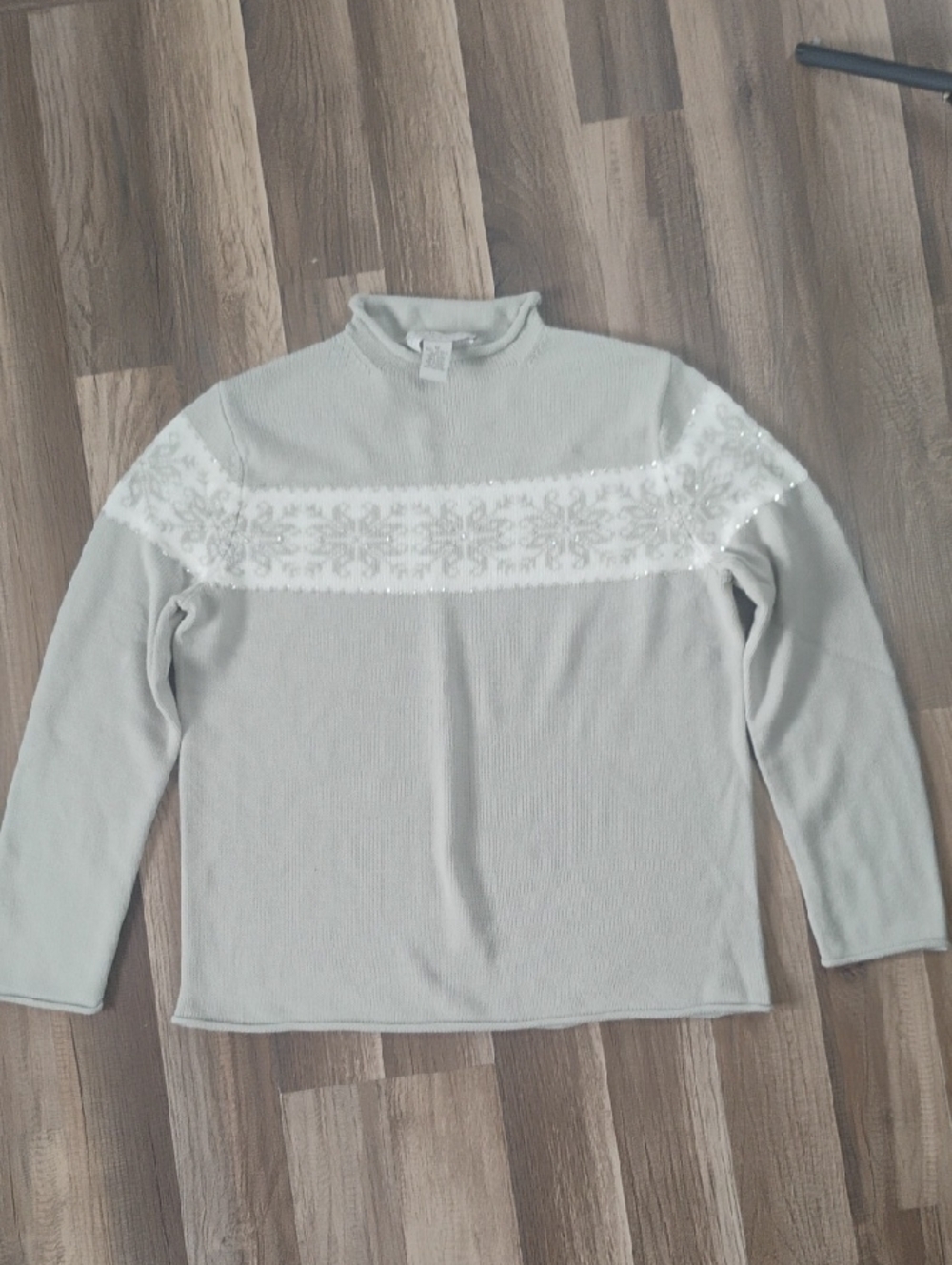 Norton McNaughton Light Gray and White Knit Sweater